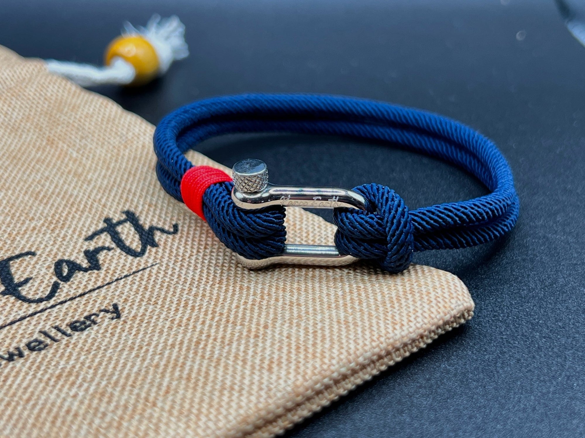 Navy Blue Stainless Steel Nautical Sailing Rope Shackle Bracelet - Karoo Earth