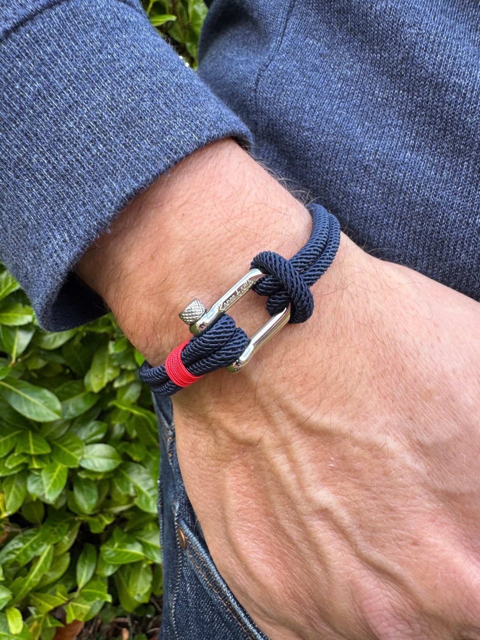 Navy Blue Stainless Steel Nautical Sailing Rope Shackle Bracelet - Karoo Earth