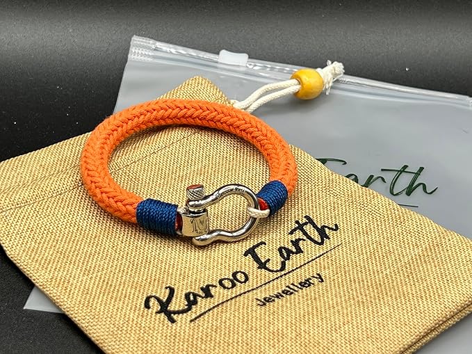 Orange Stainless Steel Nautical Sailing Rope Shackle Bracelet - Karoo Earth