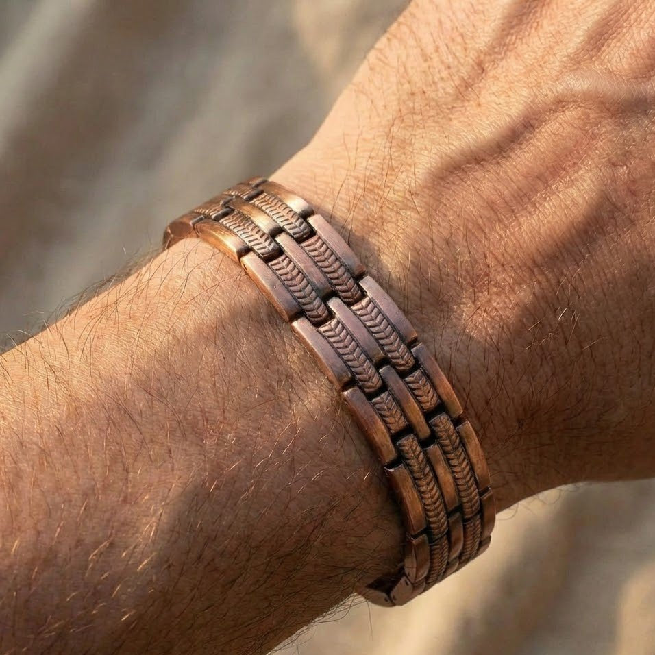 Parallel Track Link Pure Copper Bracelet - Karoo Earth