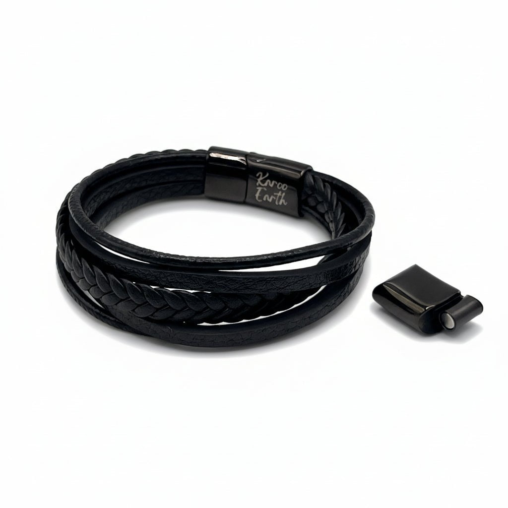 Premium Black Braided Multilayer Leather Bracelet - Karoo Earth