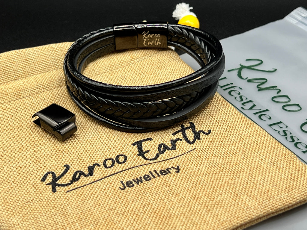 Premium Black Braided Multilayer Leather Bracelet - Karoo Earth