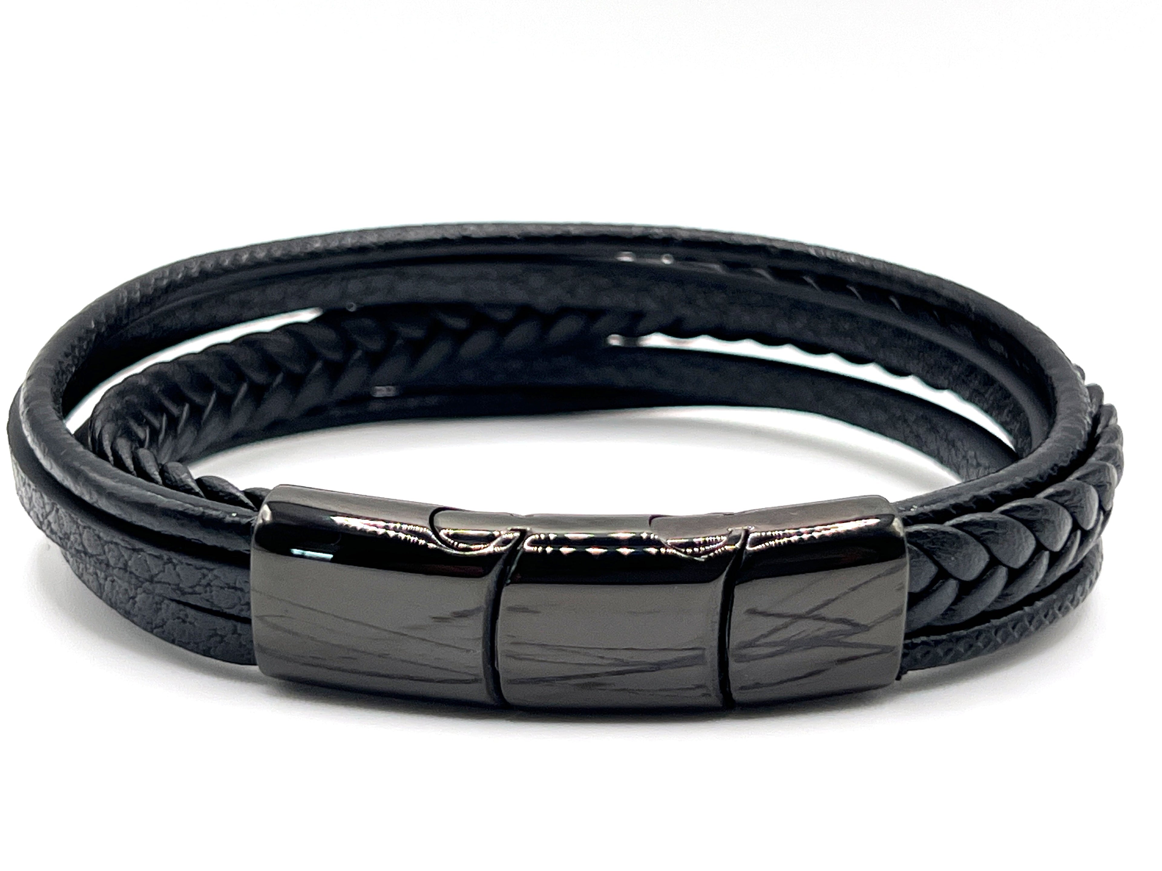Premium Black Braided Multilayer Leather Bracelet - Karoo Earth