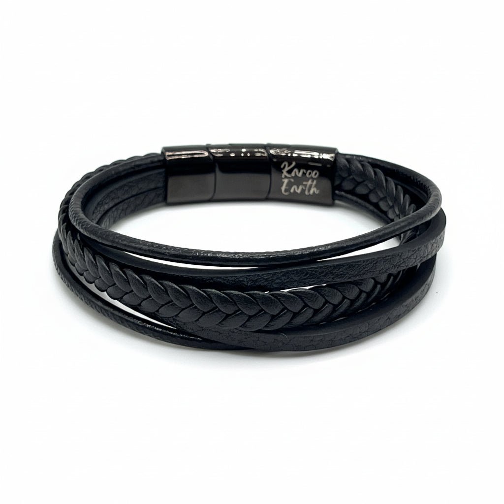 Premium Black Braided Multilayer Leather Bracelet - Karoo Earth