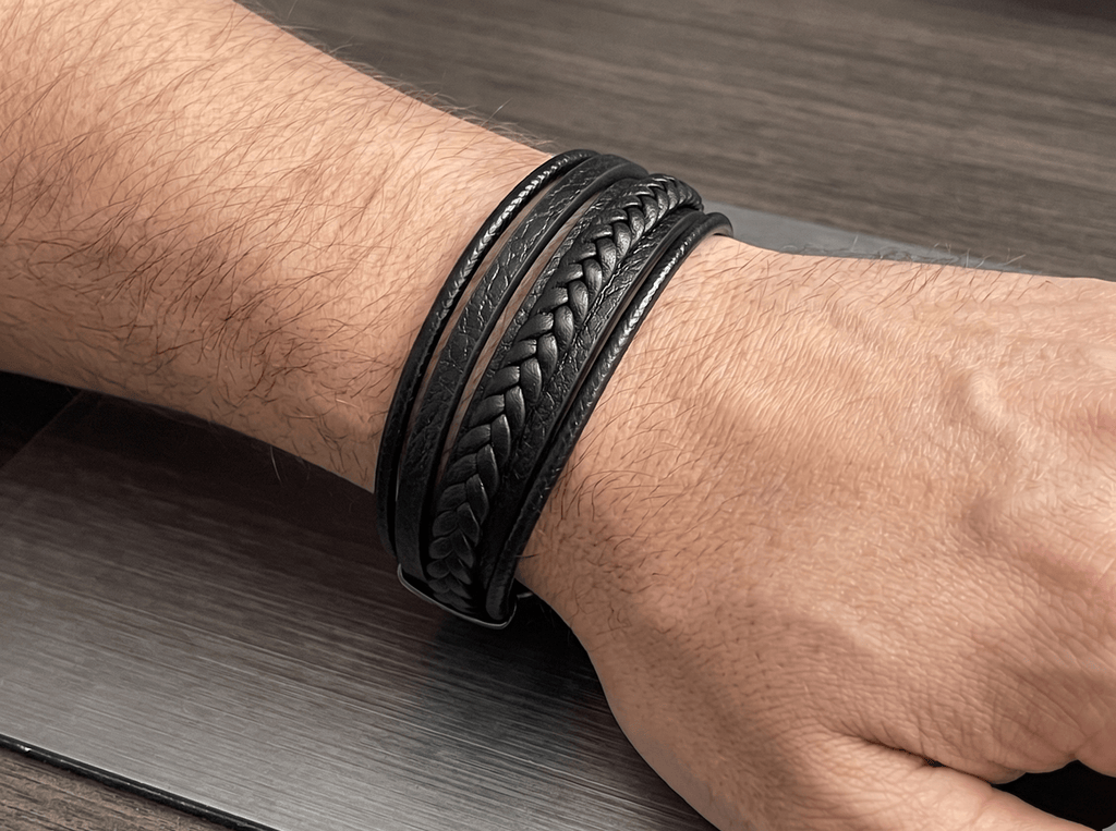 Premium Black Braided Multilayer Leather Bracelet - Karoo Earth