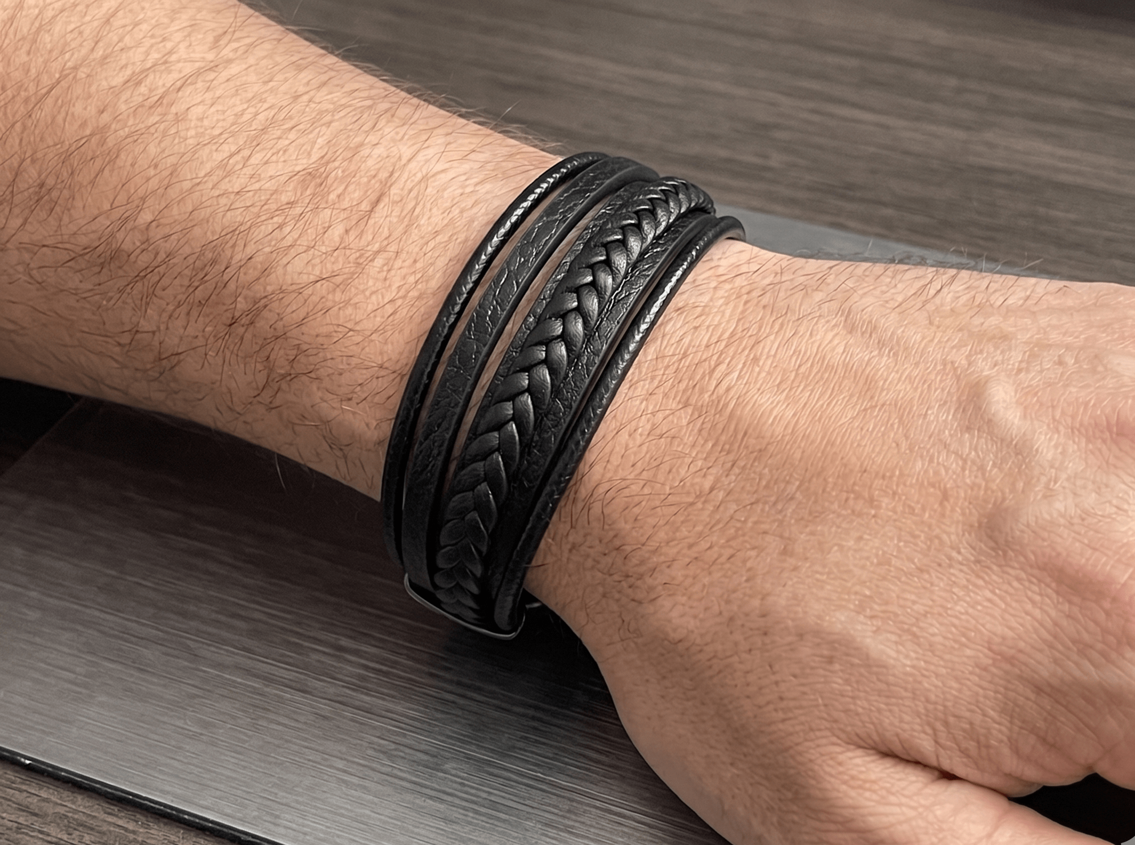 Premium Black Braided Multilayer Leather Bracelet - Karoo Earth
