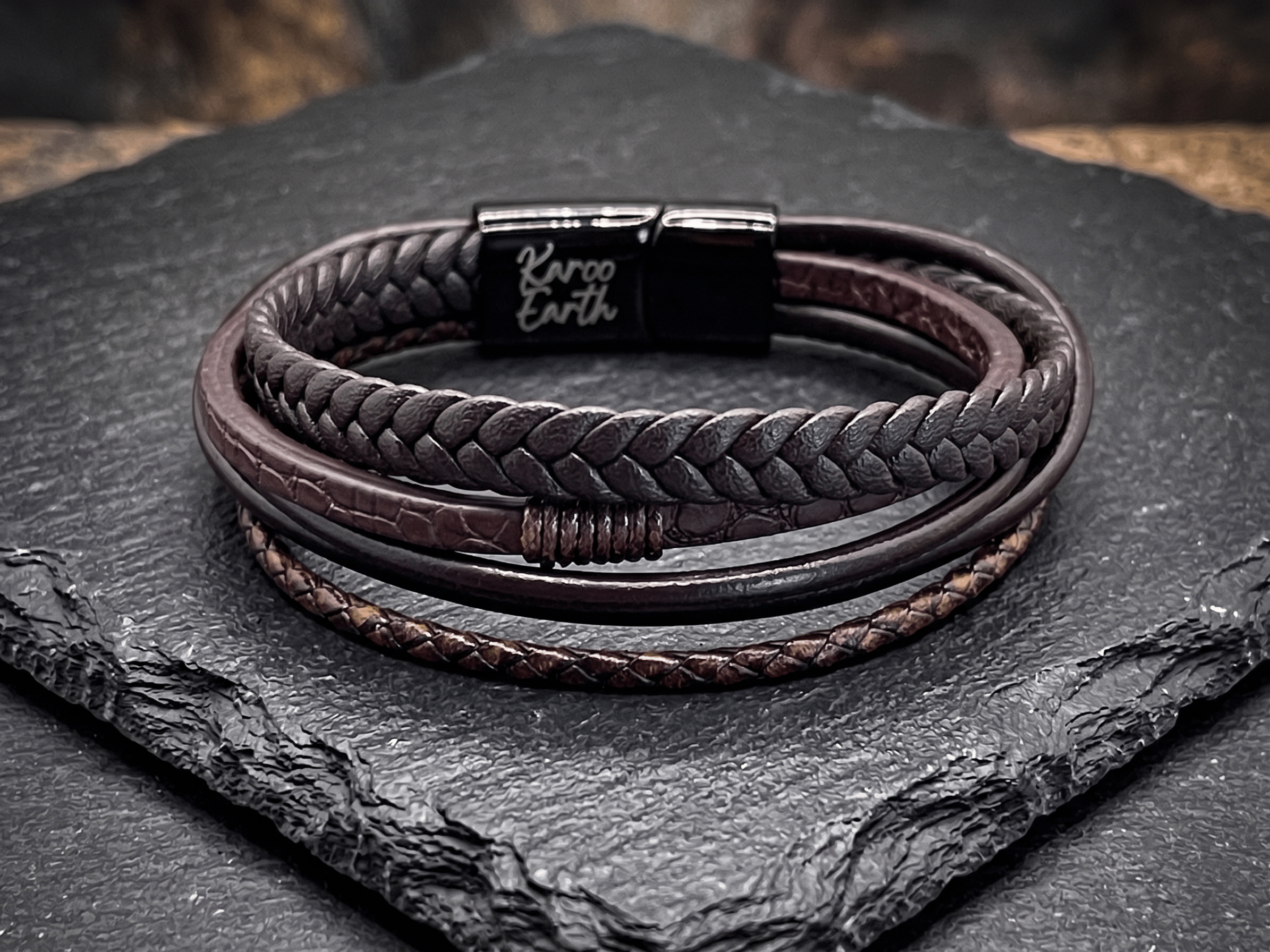 Premium Braided Multilayer Men's Leather Bracelet - Karoo Earth