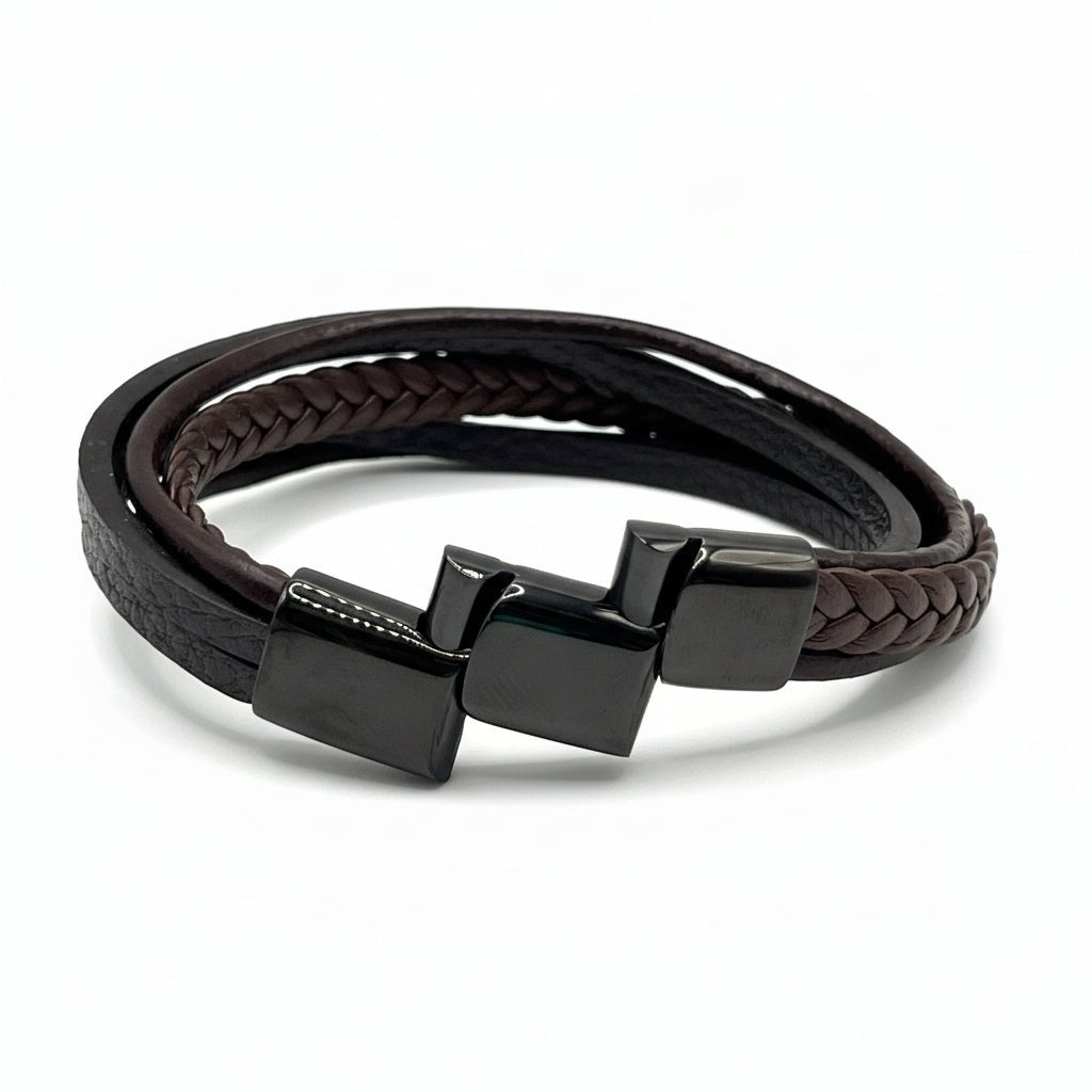 Premium Brown Braided Multilayer Leather Bracelet - Karoo Earth