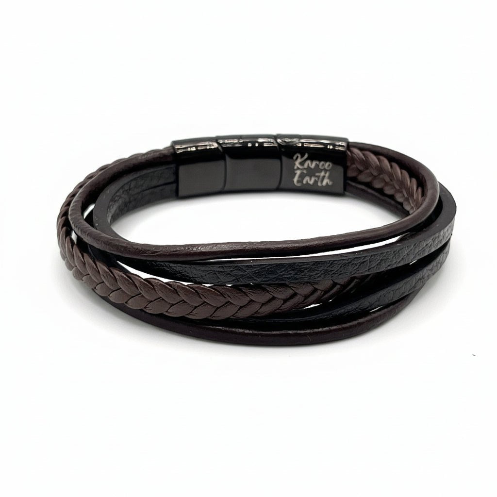 Premium Brown Braided Multilayer Leather Bracelet - Karoo Earth