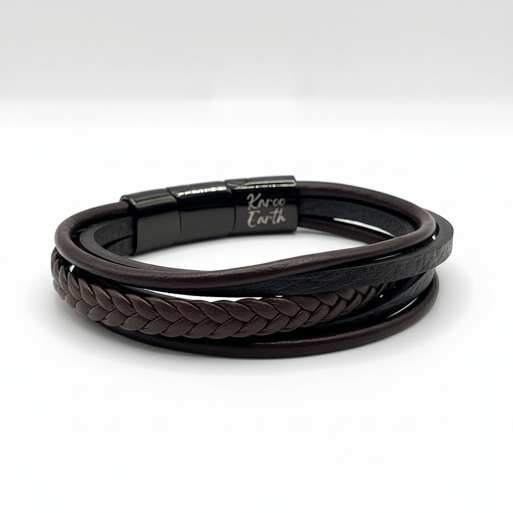 Premium Brown Braided Multilayer Leather Bracelet - Karoo Earth