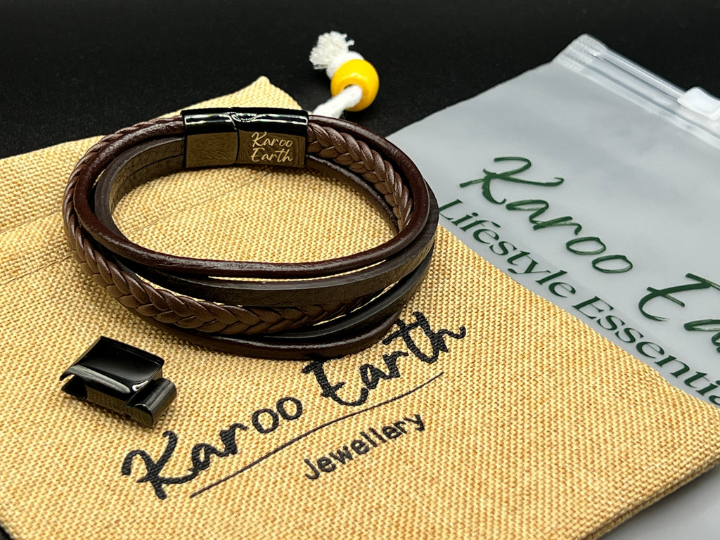Premium Brown Braided Multilayer Leather Bracelet - Karoo Earth