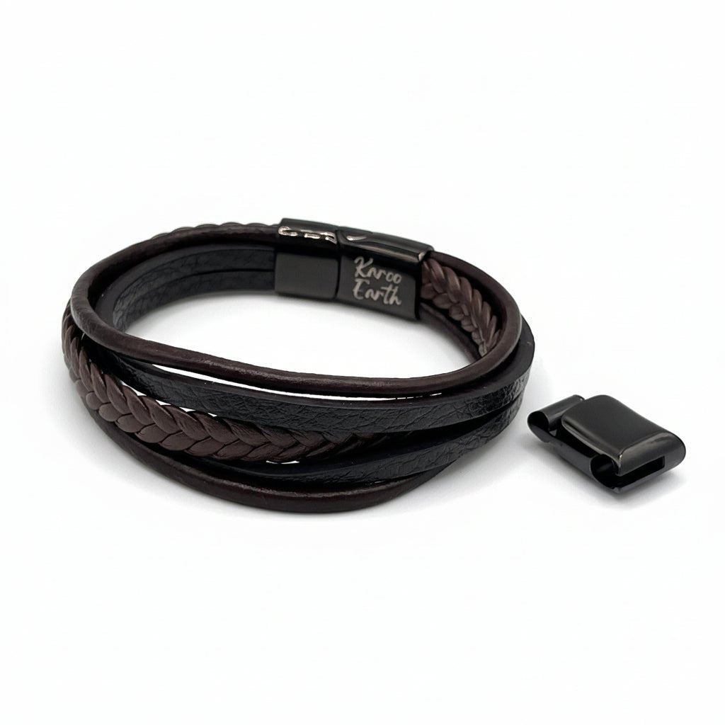 Premium Brown Braided Multilayer Leather Bracelet - Karoo Earth