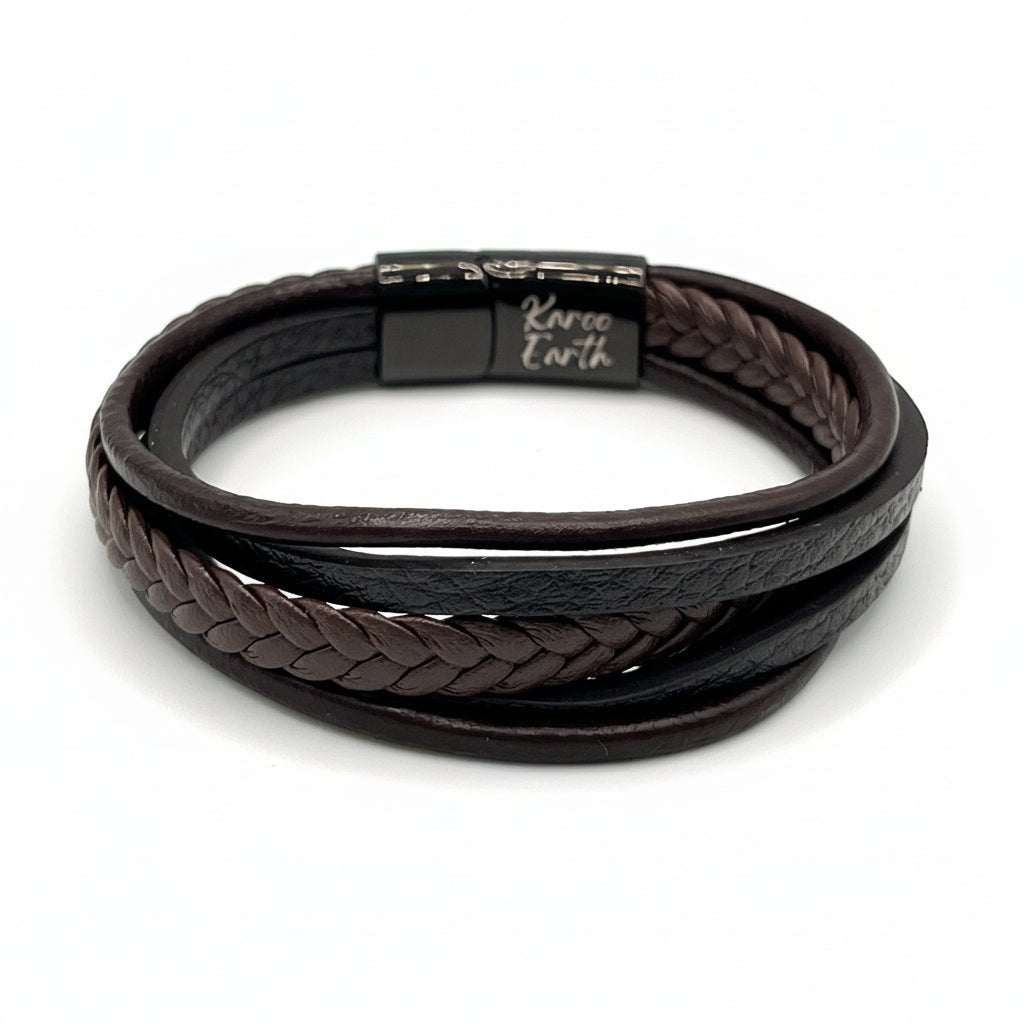 Premium Brown Braided Multilayer Leather Bracelet - Karoo Earth