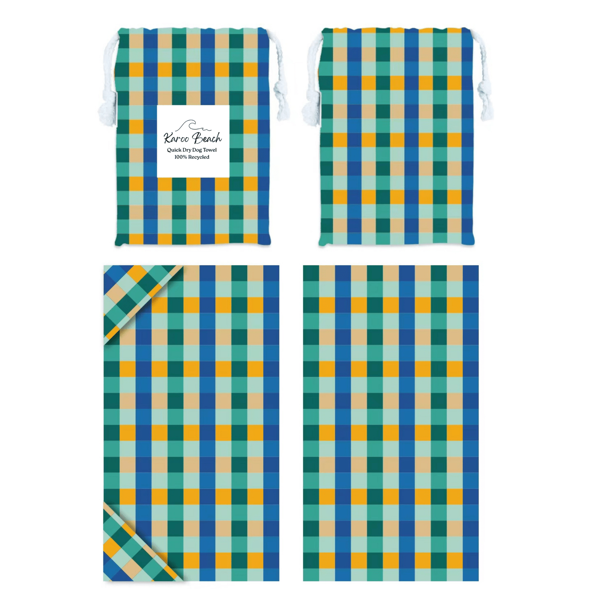 Quick Dry Dog Towel - Green and Blue Tartan - Karoo Earth