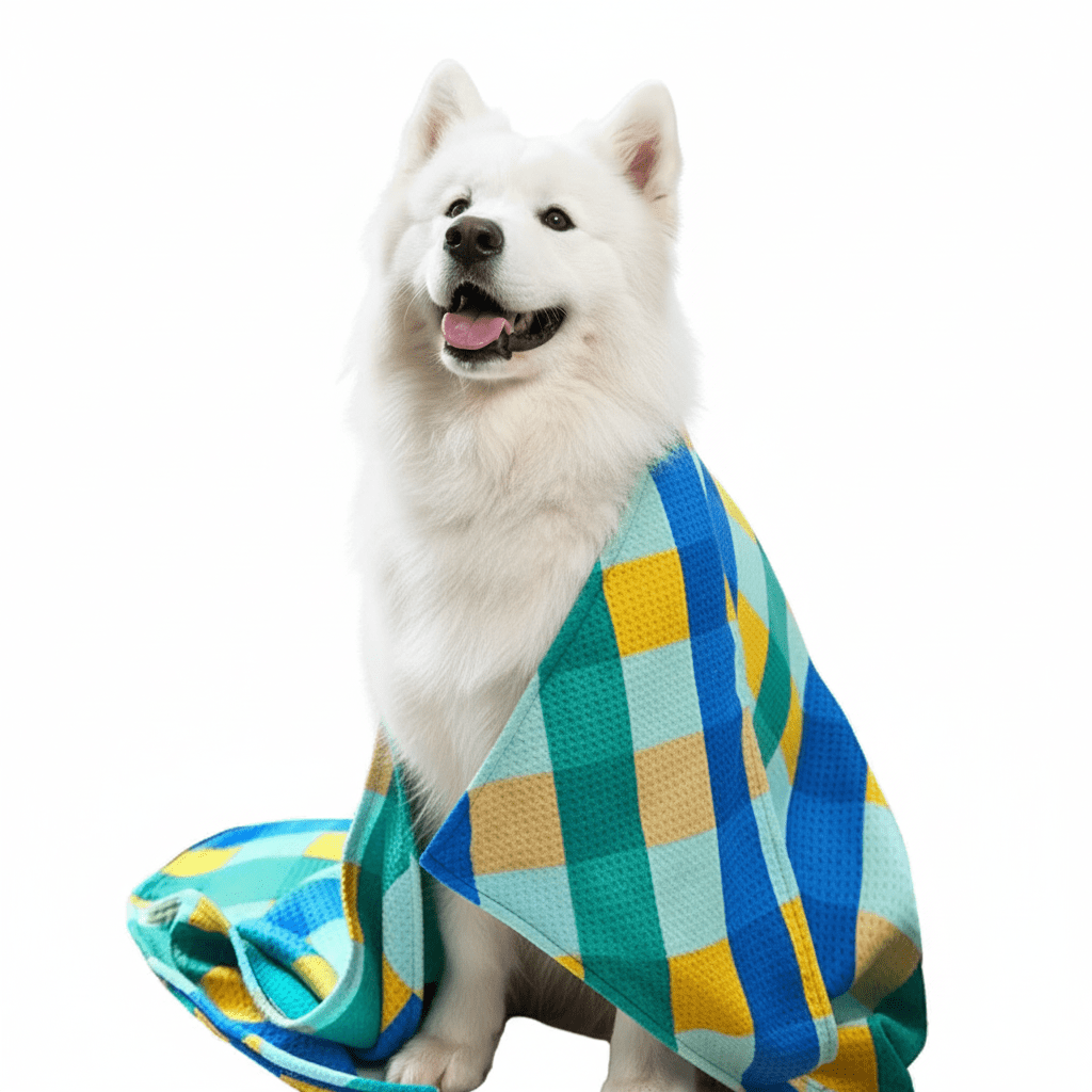 Quick Dry Dog Towel - Green and Blue Tartan - Karoo Earth