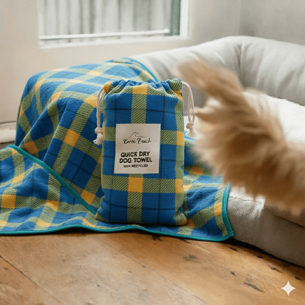 Quick Dry Dog Towel - Green and Blue Tartan - Karoo Earth