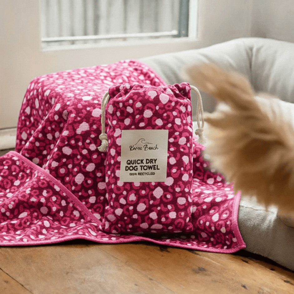 Quick Dry Dog Towel - Pink Leopard Print - Karoo Earth