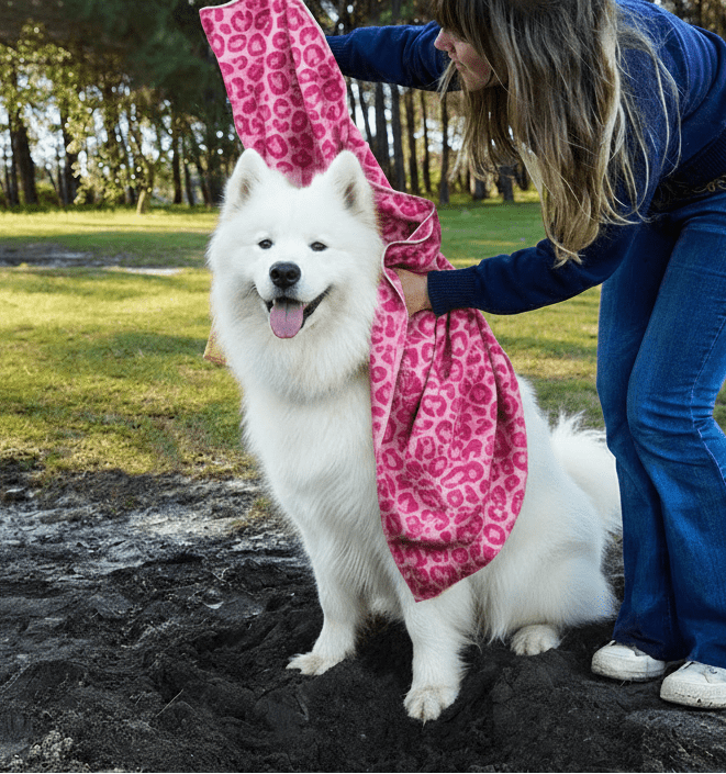 Quick Dry Dog Towel - Pink Leopard Print - Karoo Earth