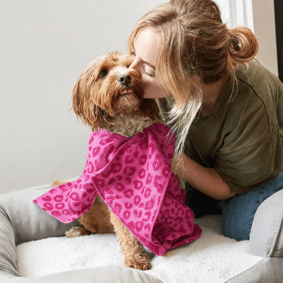Quick Dry Dog Towel - Pink Leopard Print - Karoo Earth