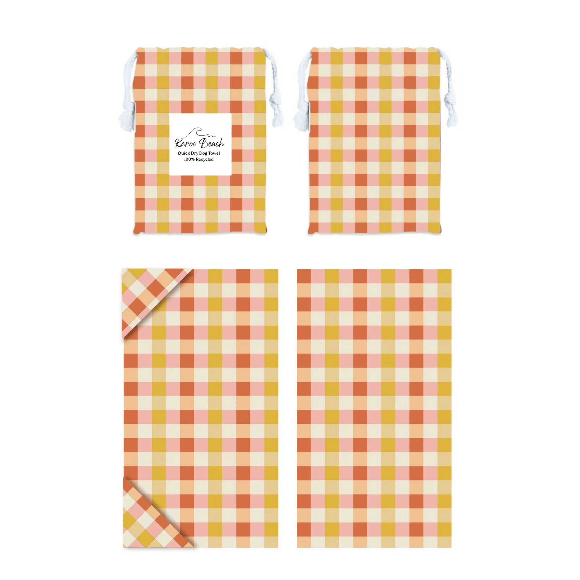 Quick Dry Dog Towel - Red and Yellow Tartan - Karoo Earth