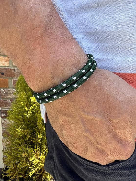 Sea Green Men's Nautical Bracelet, Double Rope Bracelet with Stainless Steel Shackle - Karoo Earth