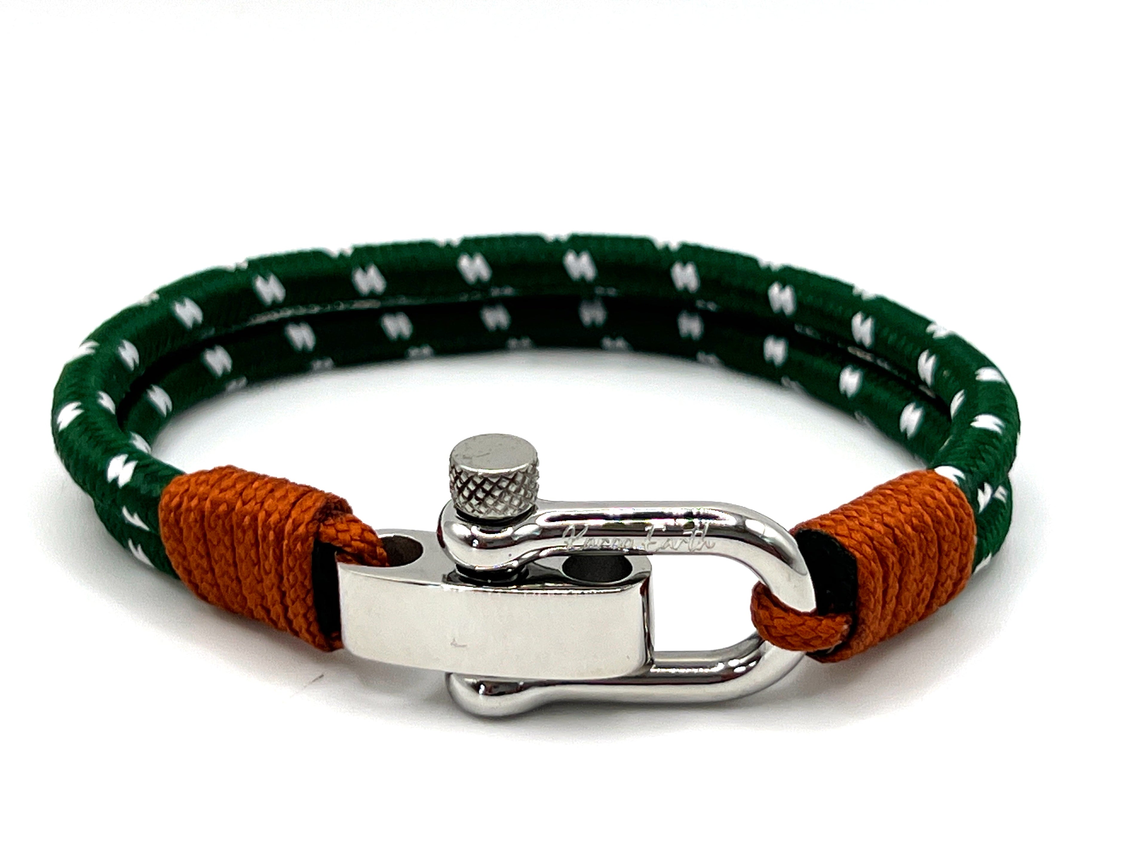 Sea Green Men's Nautical Bracelet, Double Rope Bracelet with Stainless Steel Shackle - Karoo Earth