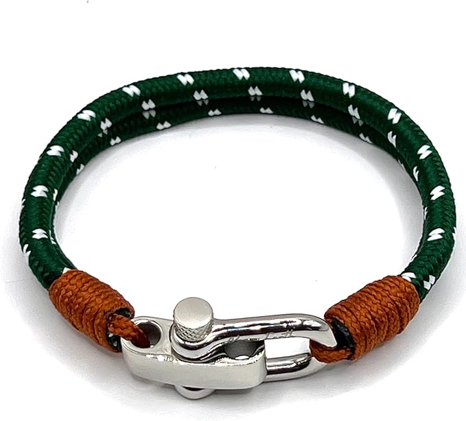 Sea Green Men's Nautical Bracelet, Double Rope Bracelet with Stainless Steel Shackle - Karoo Earth