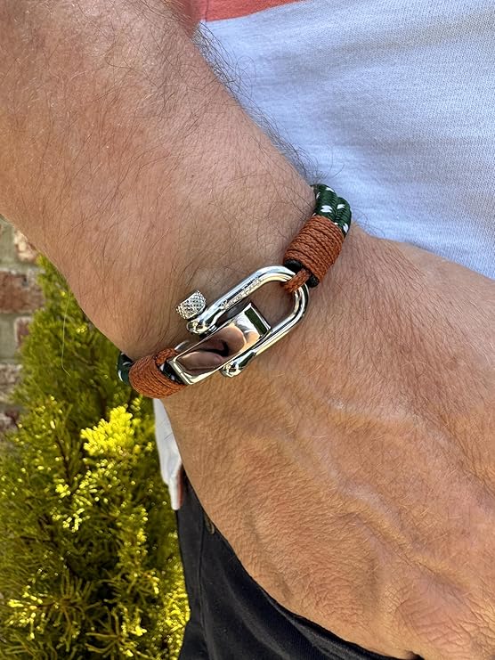 Sea Green Men's Nautical Bracelet, Double Rope Bracelet with Stainless Steel Shackle - Karoo Earth