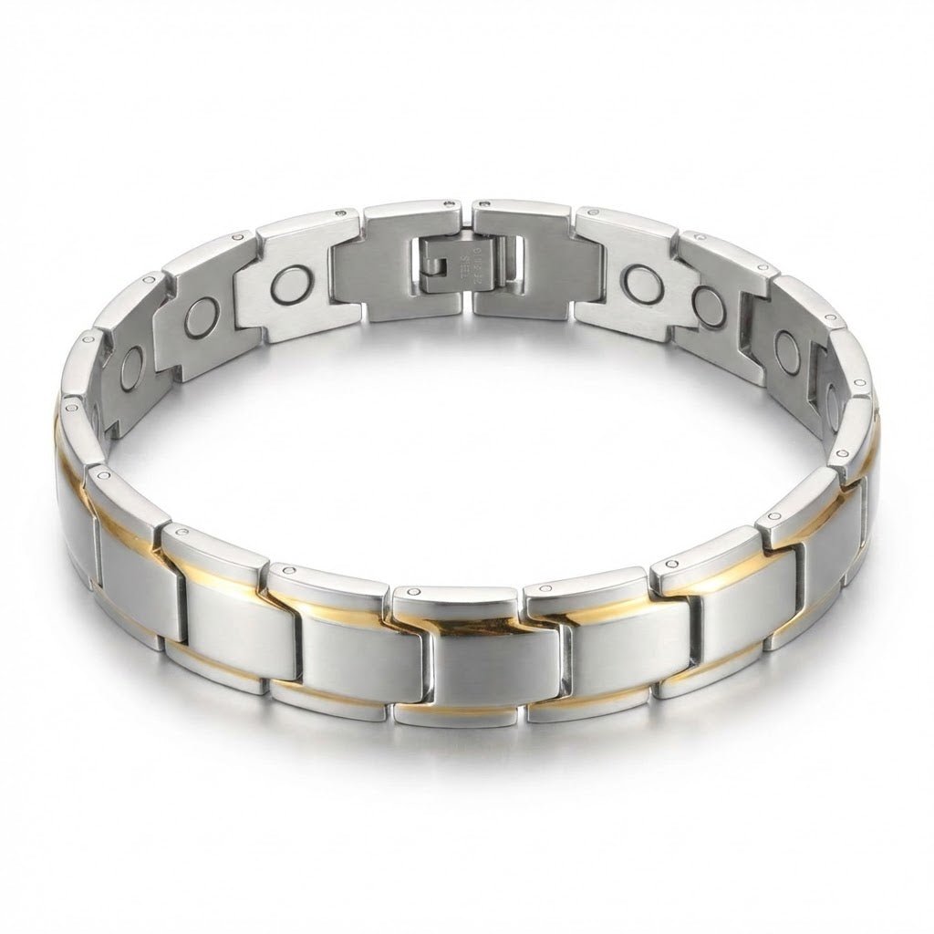 Stainless Steel Link Magnetic Bracelet with Gold Accent - Karoo Earth