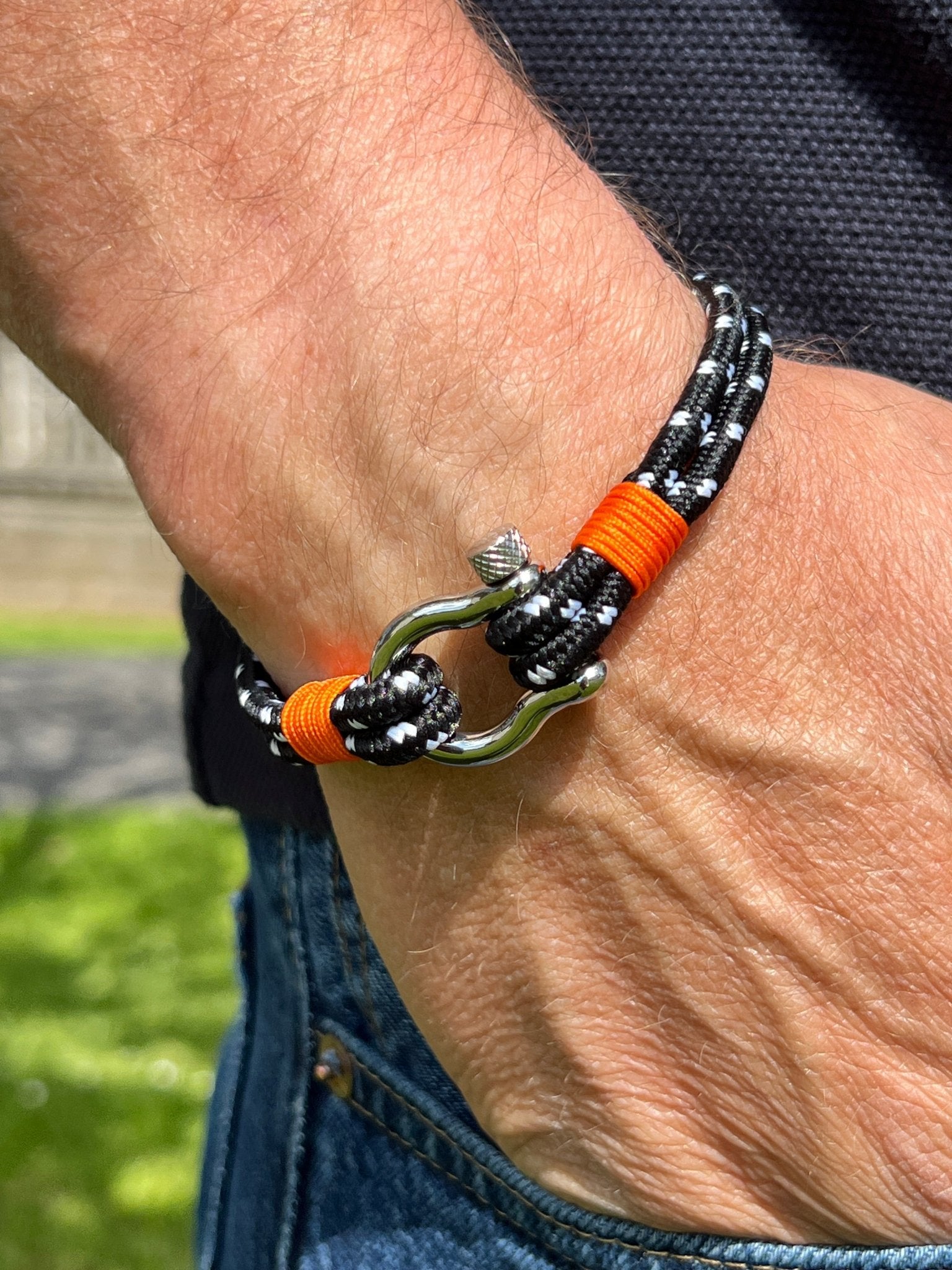 Stainless Steel Nautical Sailing Rope Shackle Bracelet Orange Detail - Karoo Earth