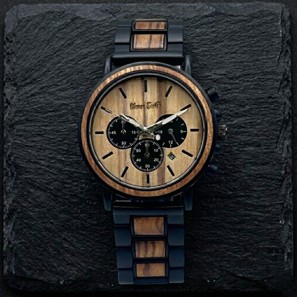 The African Zebrawood & Ebony Chronograph Wooden Watch - Karoo Earth