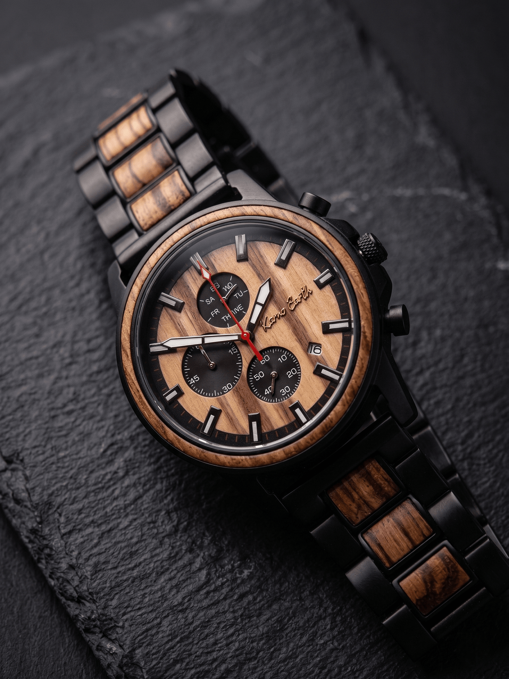 The Apple Wood & Ebony Karoo Earth Chronograph Wooden Watch - Karoo Earth