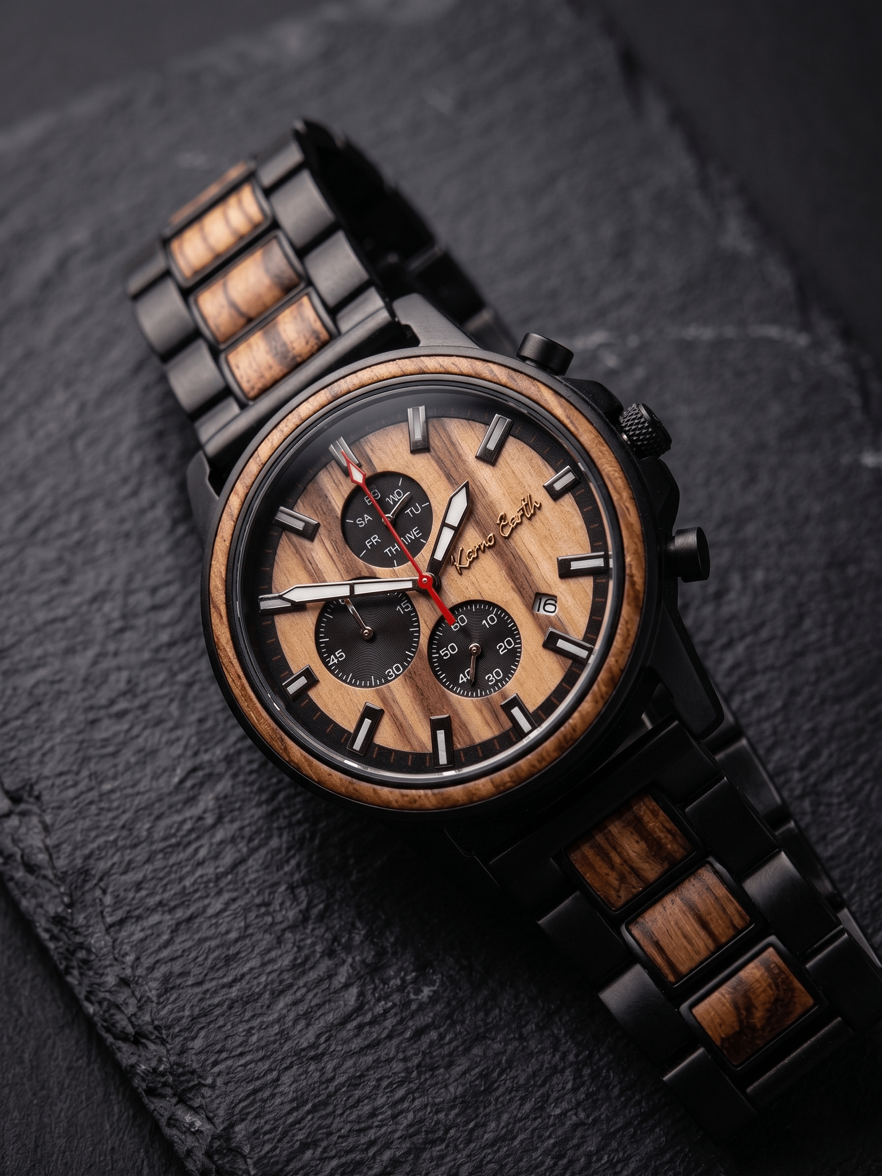 The Apple Wood & Ebony Karoo Earth Chronograph Wooden Watch - Karoo Earth