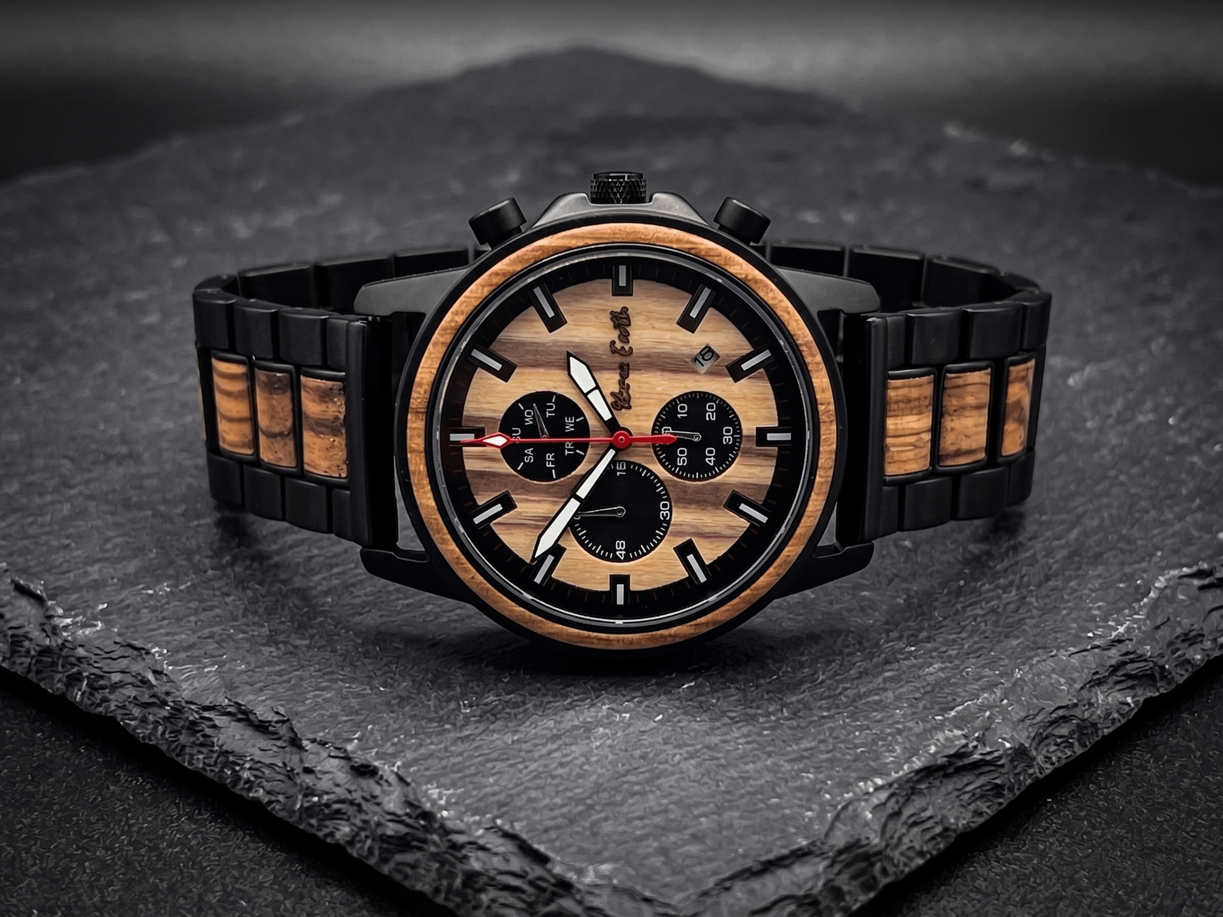The Apple Wood & Ebony Karoo Earth Chronograph Wooden Watch - Karoo Earth
