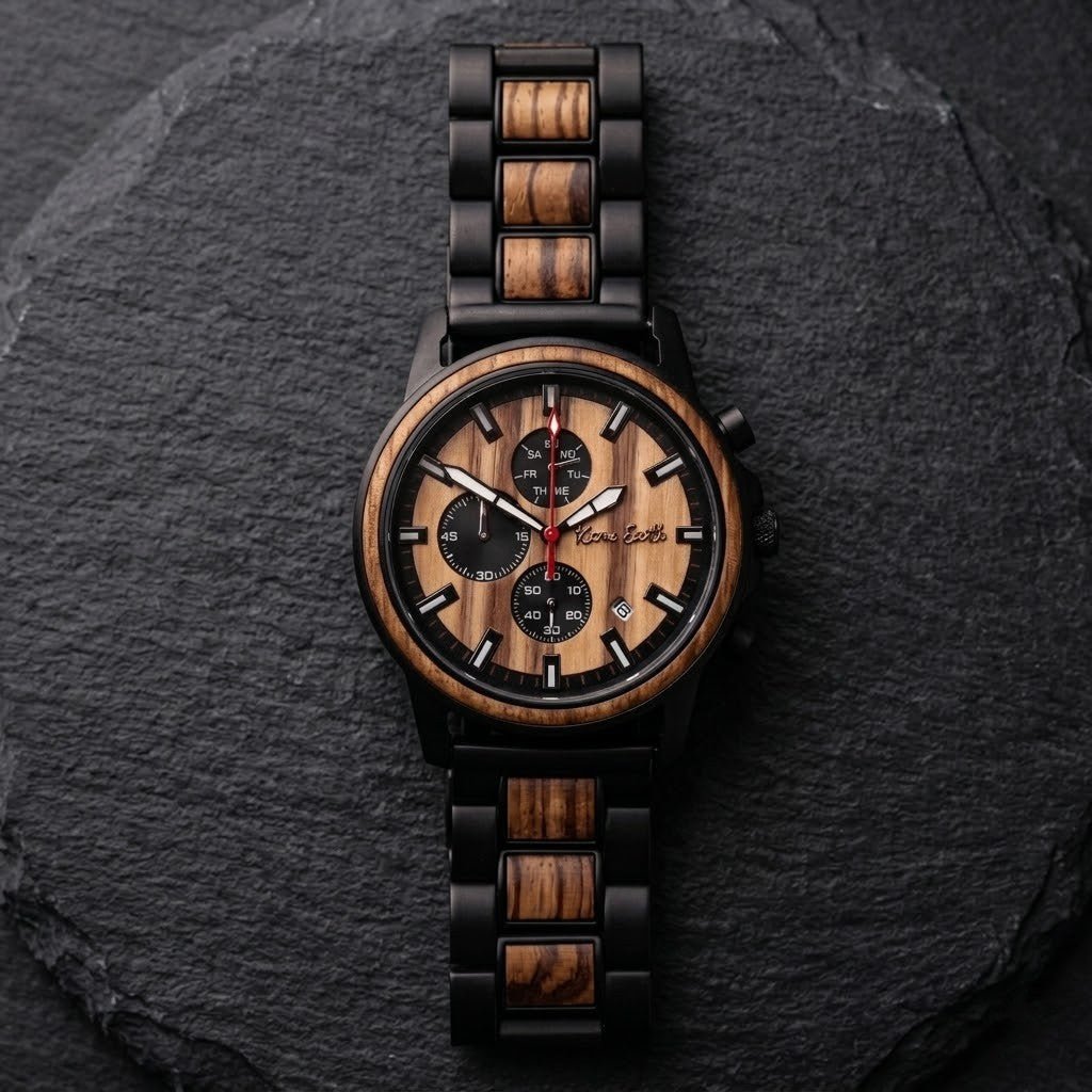 The Apple Wood & Ebony Karoo Earth Chronograph Wooden Watch - Karoo Earth