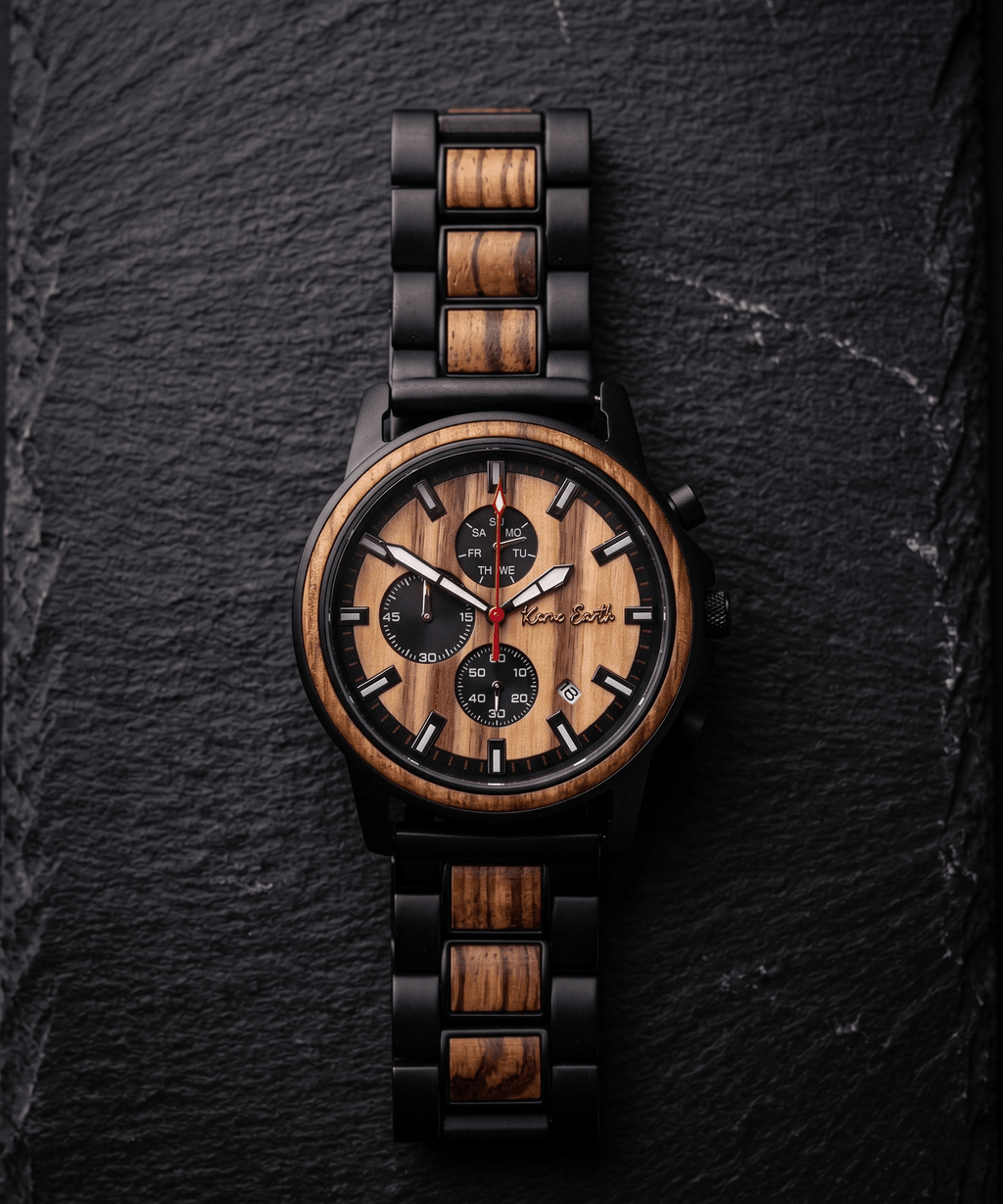 The Apple Wood & Ebony Karoo Earth Chronograph Wooden Watch - Karoo Earth