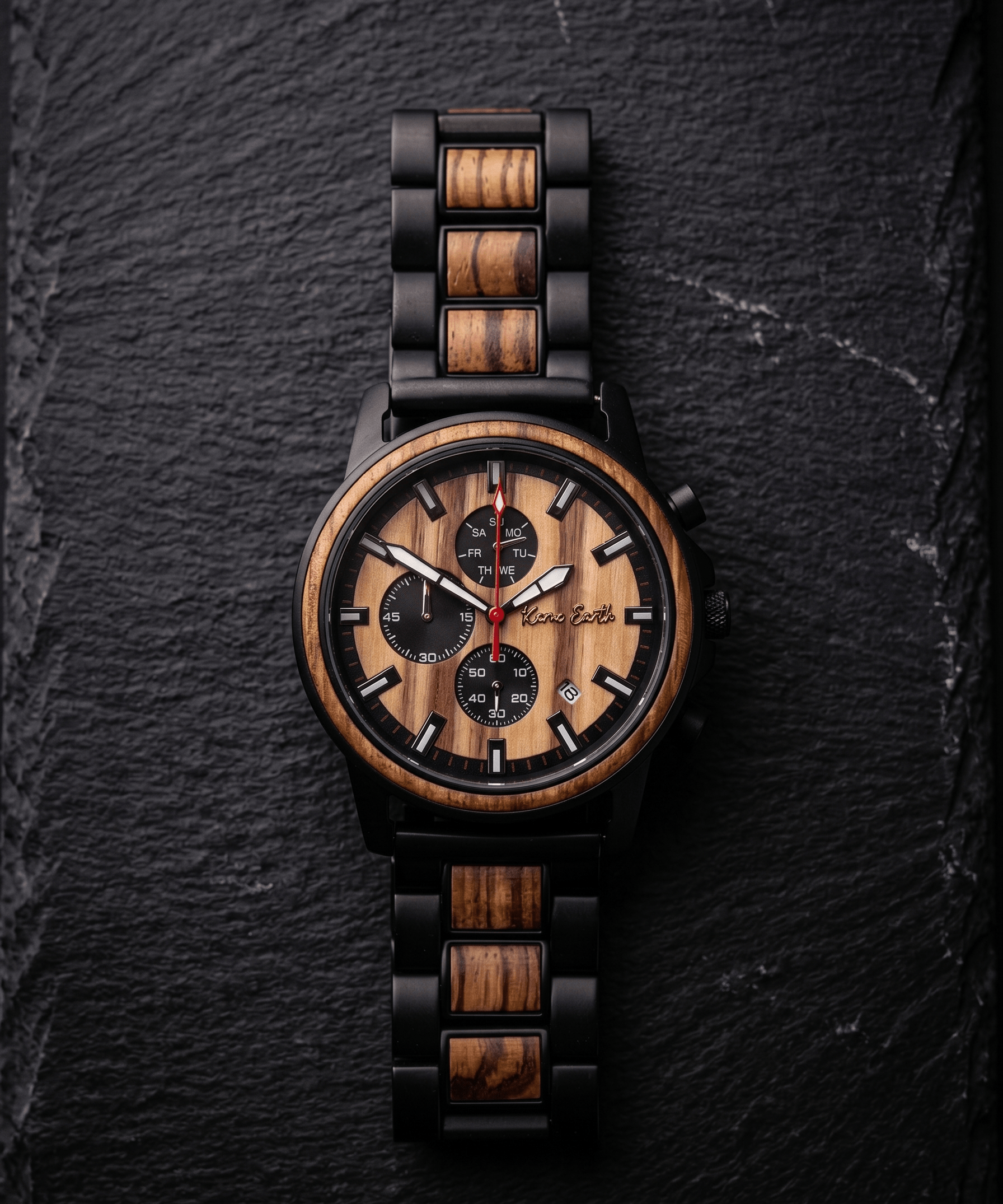 The Apple Wood & Ebony Karoo Earth Chronograph Wooden Watch - Karoo Earth