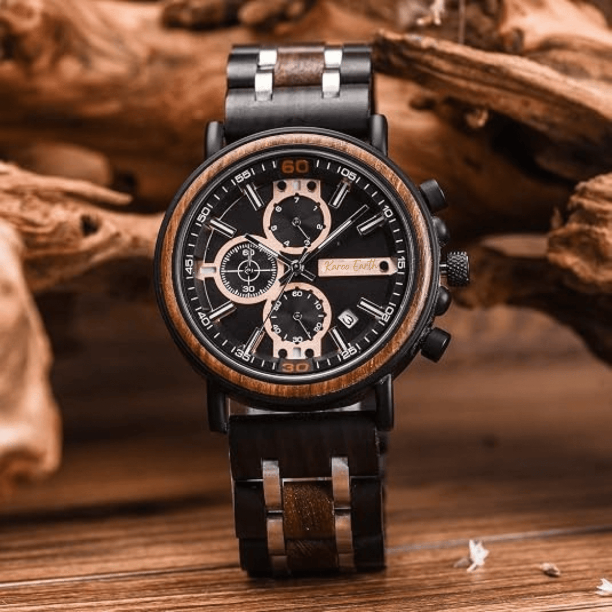 The Bloodwood and Gold Karoo Earth Chronograph Wooden Watch - Karoo Earth