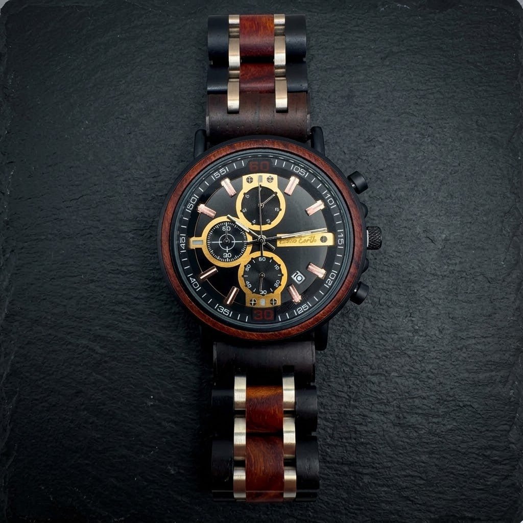 The Bloodwood and Gold Karoo Earth Chronograph Wooden Watch - Karoo Earth
