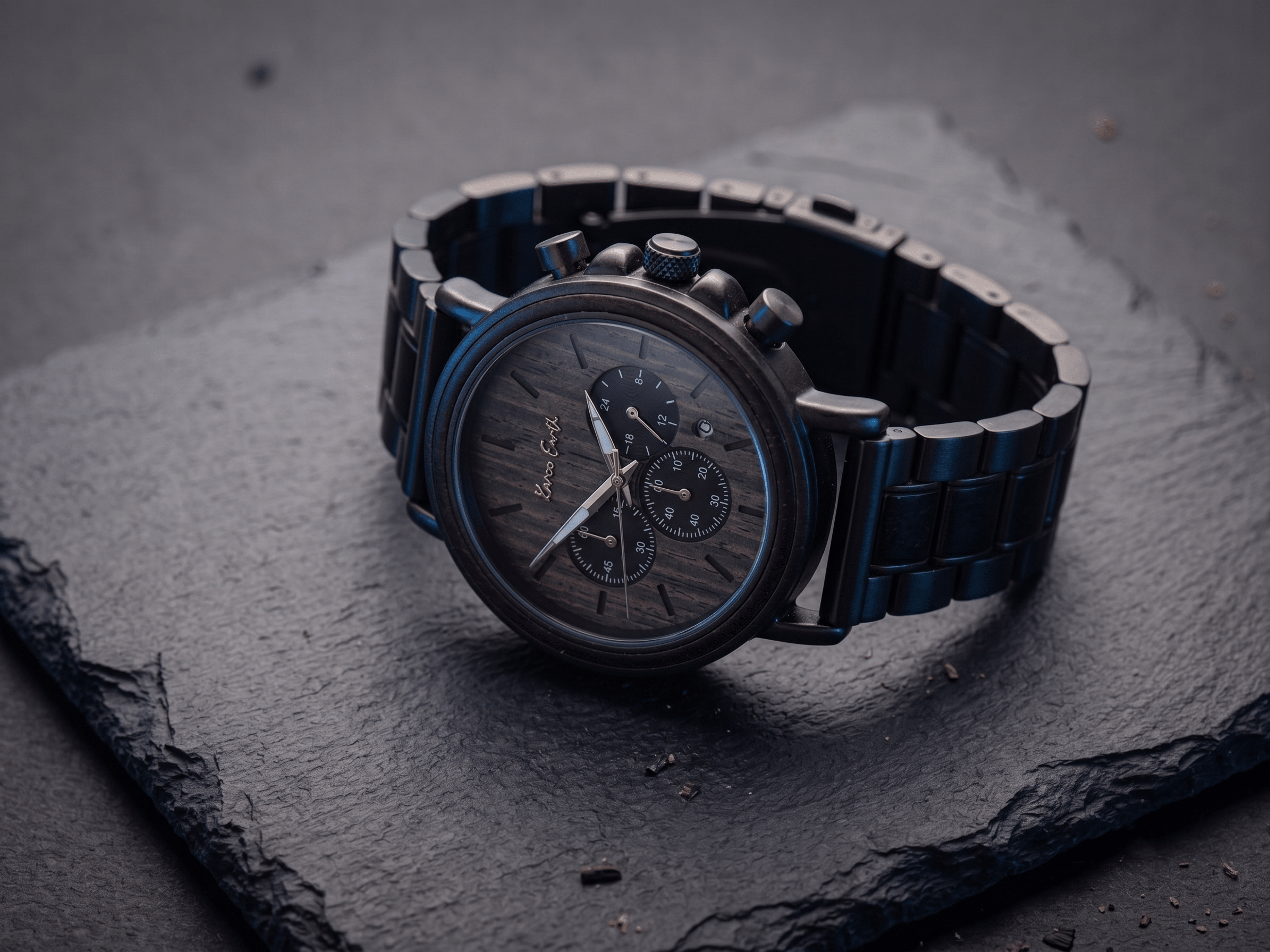 The Ebony and Gun Metal Steel Karoo Earth Chronograph Wooden Watch - Karoo Earth