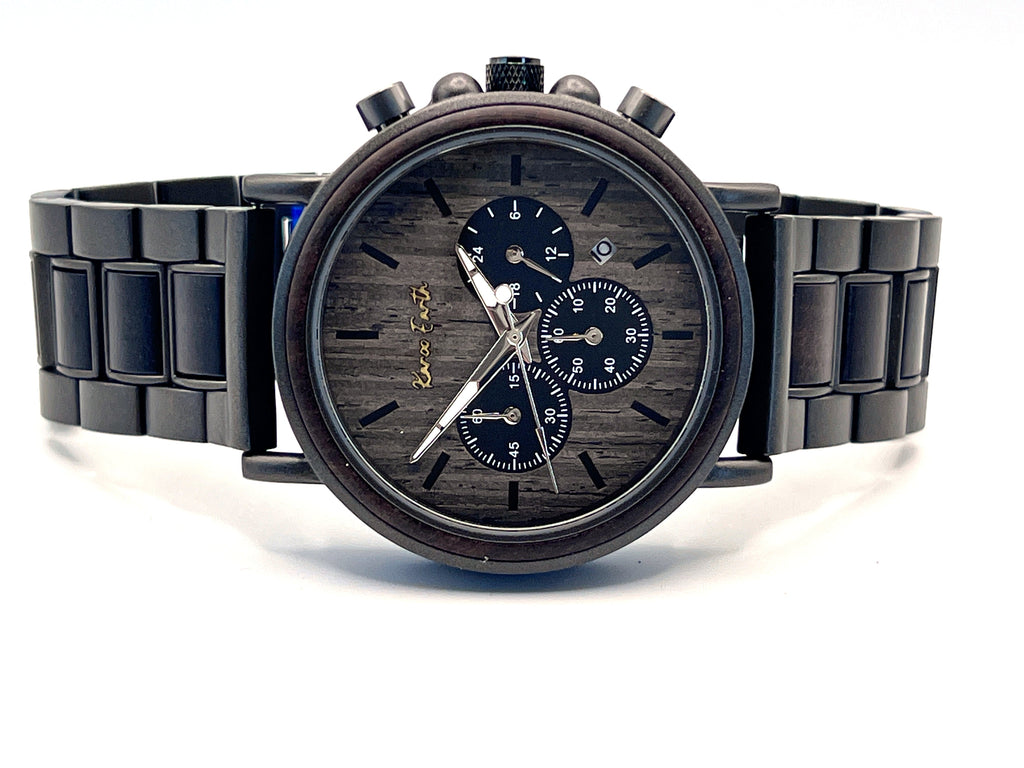 The Ebony and Gun Metal Steel Karoo Earth Chronograph Wooden Watch - Karoo Earth