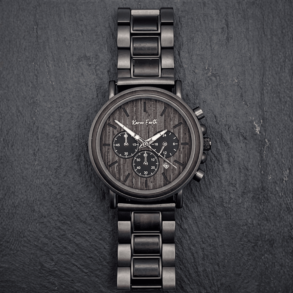 The Ebony and Gun Metal Steel Karoo Earth Chronograph Wooden Watch - Karoo Earth