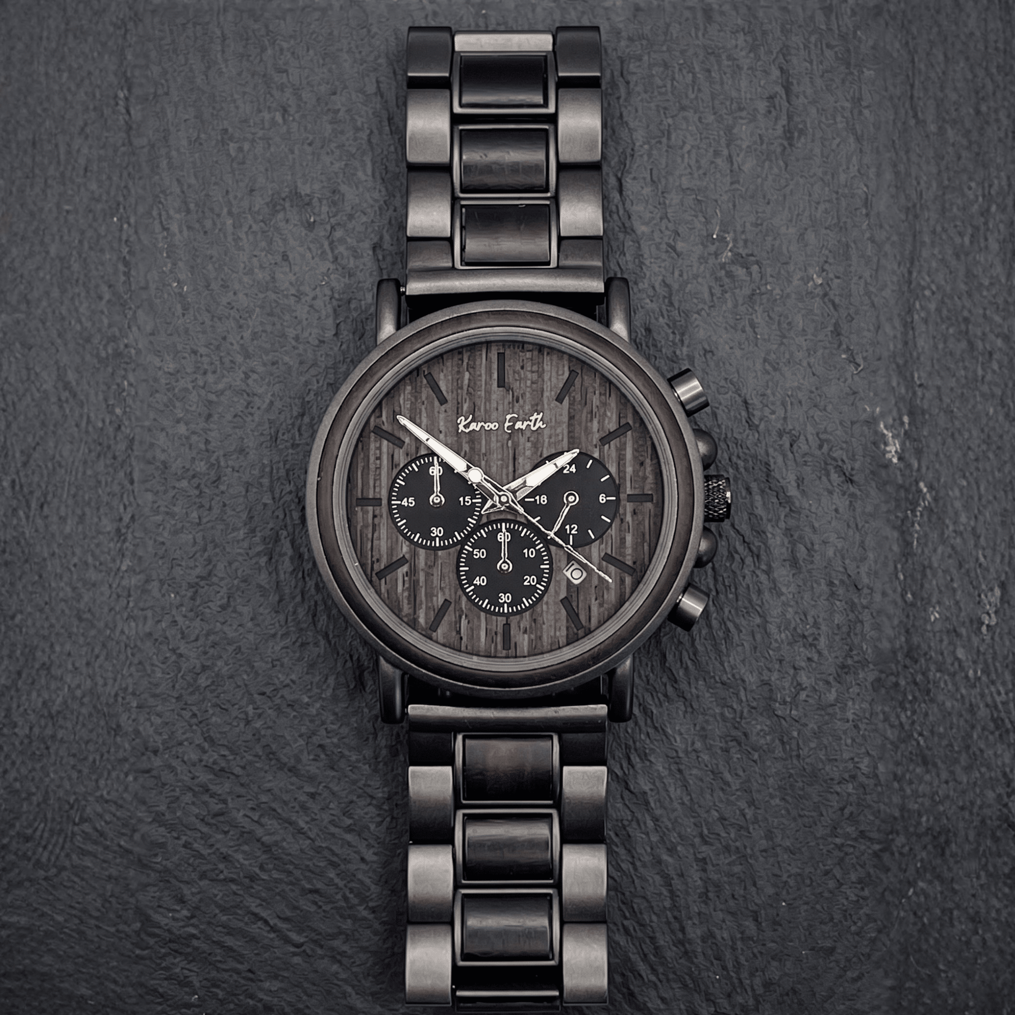 The Ebony and Gun Metal Steel Karoo Earth Chronograph Wooden Watch - Karoo Earth