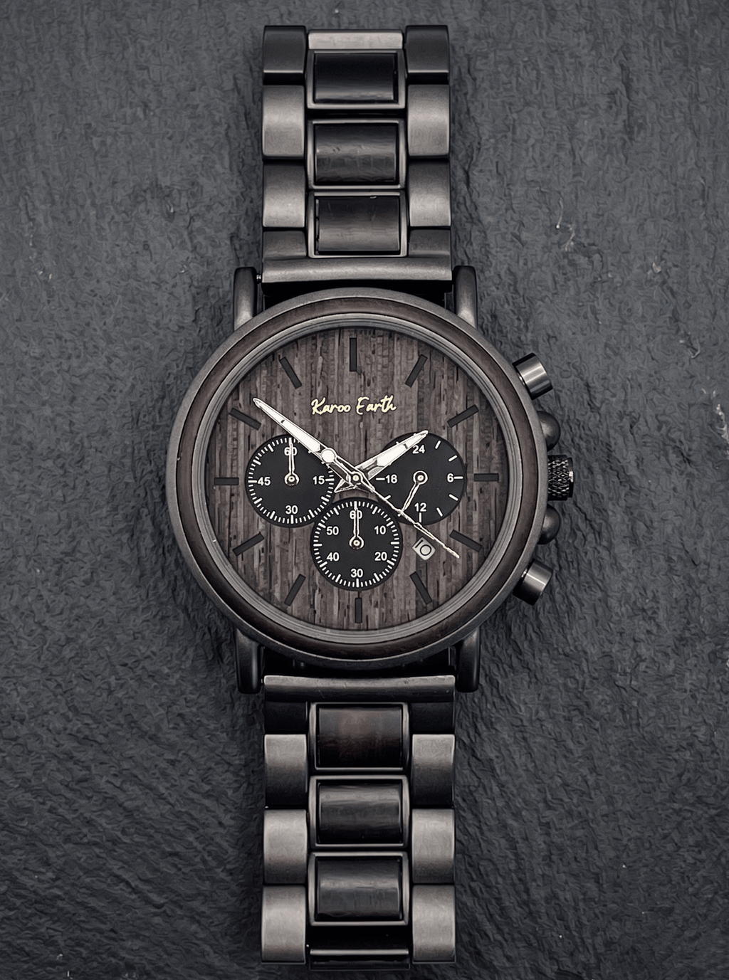 The Ebony and Gun Metal Steel Karoo Earth Chronograph Wooden Watch - Karoo Earth