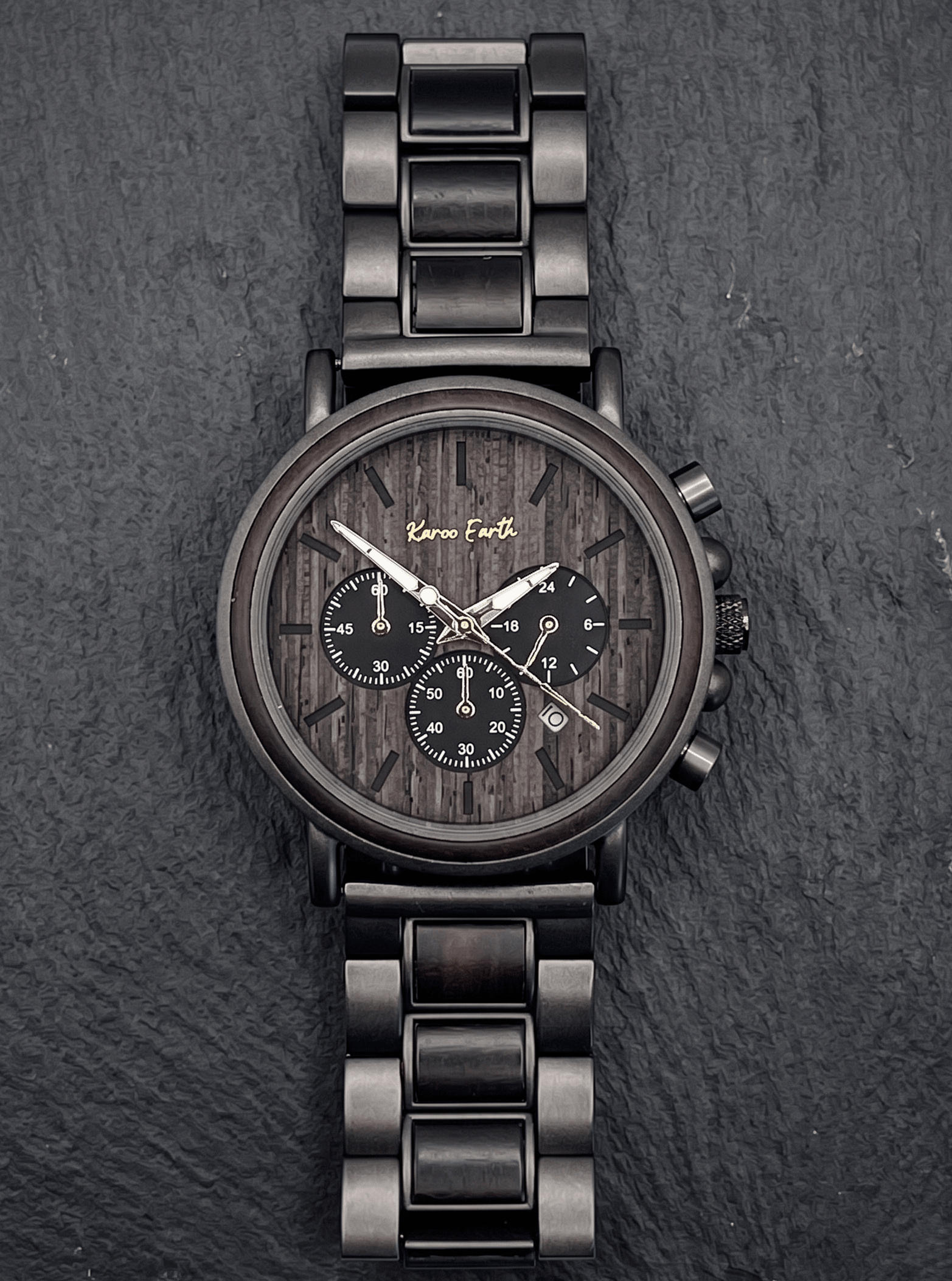 The Ebony and Gun Metal Steel Karoo Earth Chronograph Wooden Watch - Karoo Earth