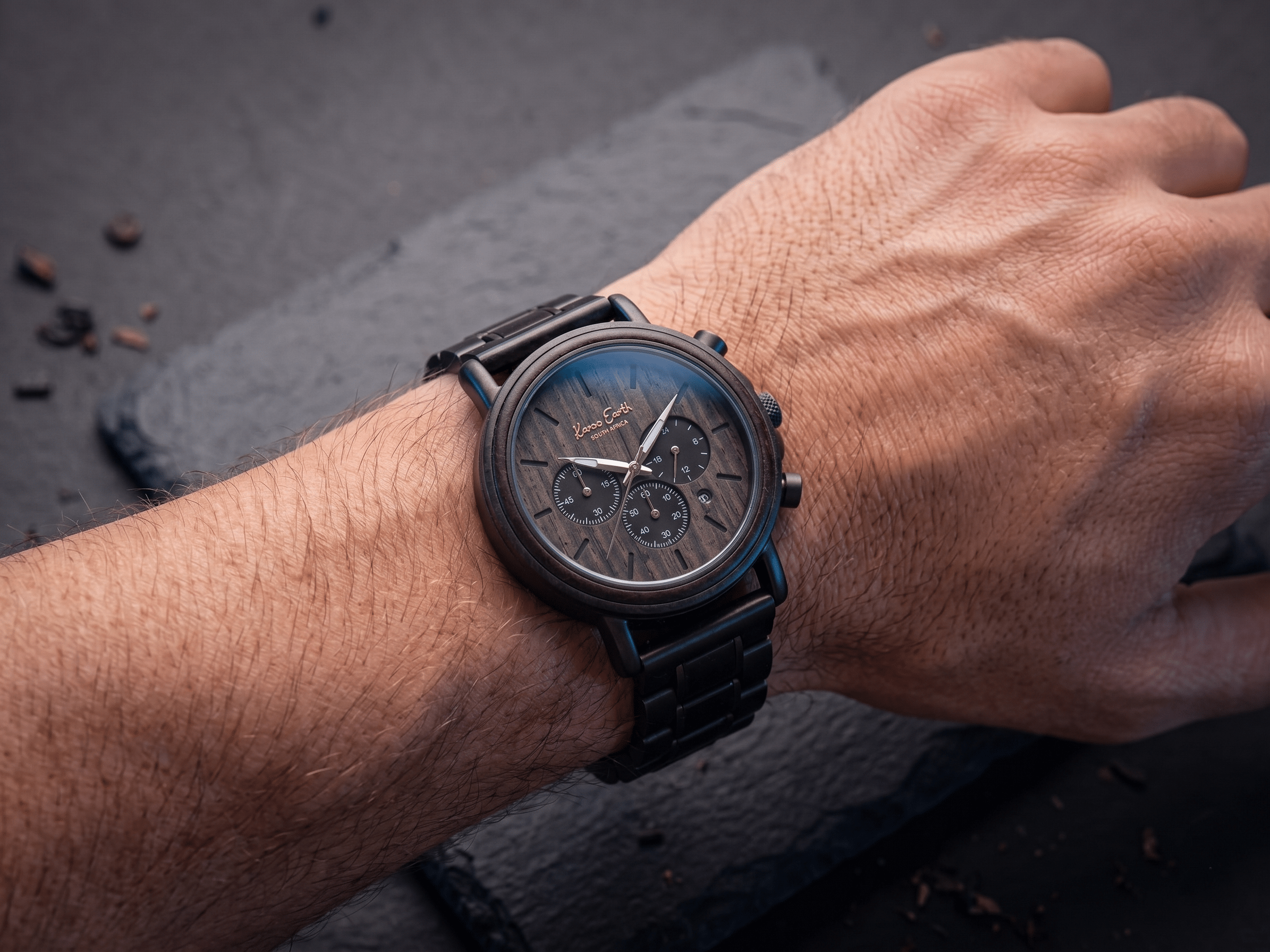 The Ebony and Gun Metal Steel Karoo Earth Chronograph Wooden Watch - Karoo Earth