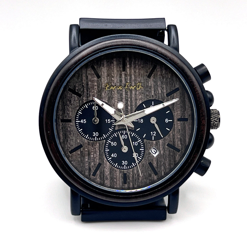 The Ebony and Steel Chronograph Wooden Watch - Karoo Earth