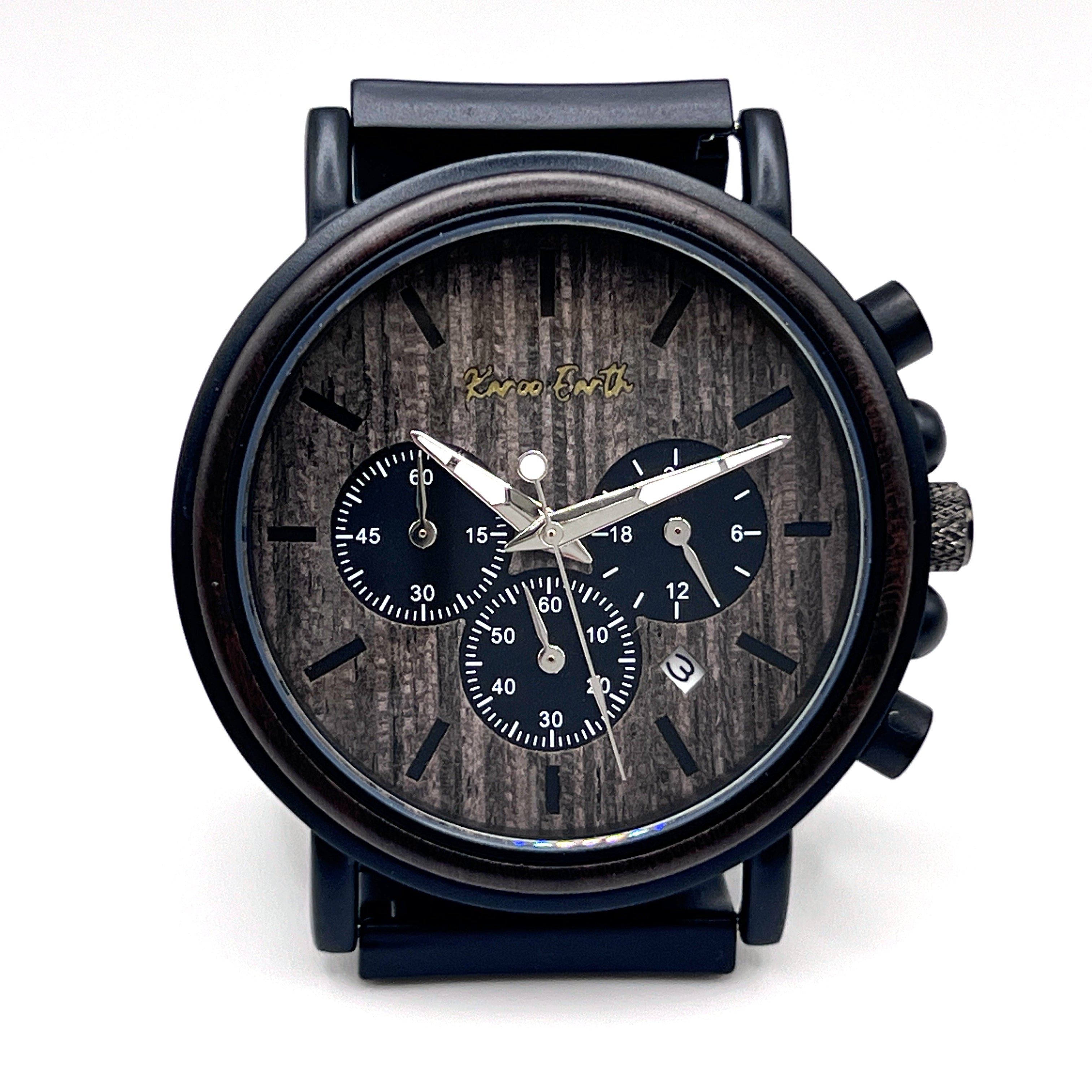 The Ebony and Steel Chronograph Wooden Watch - Karoo Earth
