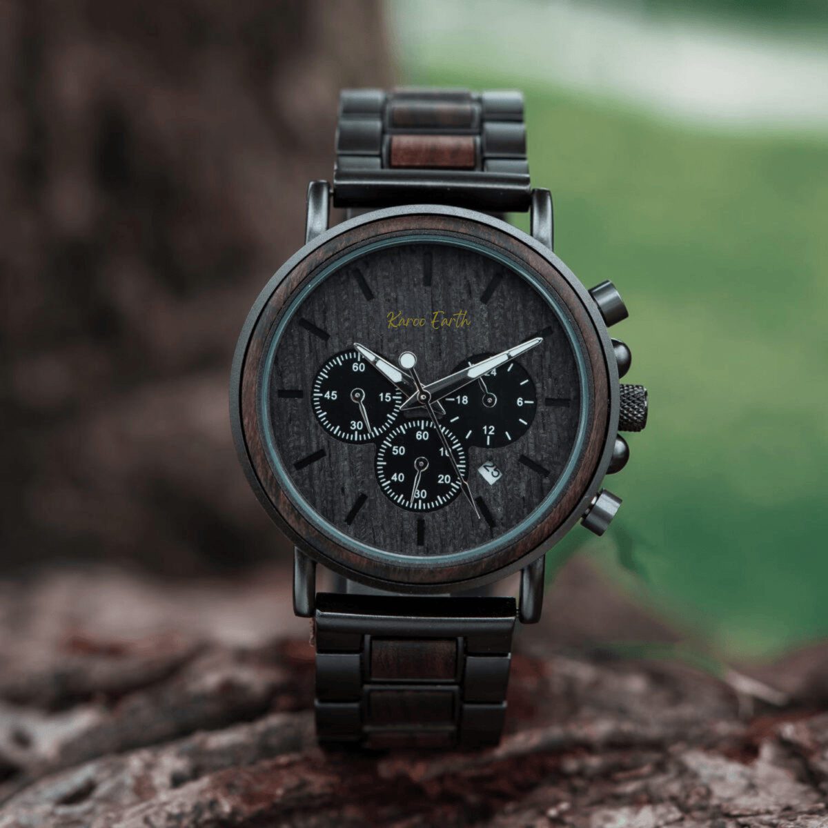 The Ebony and Steel Karoo Earth Chronograph Wooden Watch - Karoo Earth