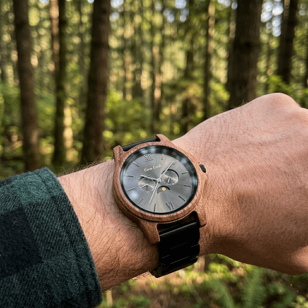 The Ebony & Walnut Moon Phase Karoo Earth Chronograph Wooden Watch - Karoo Earth